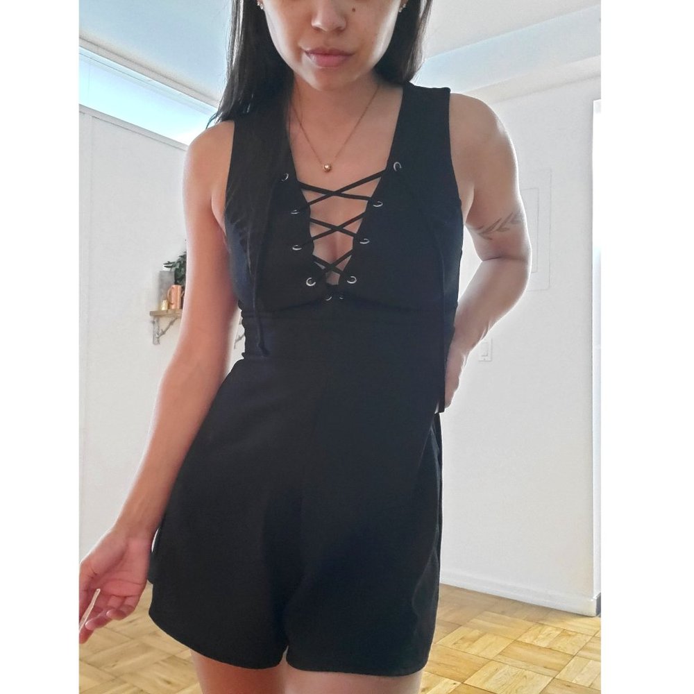 Urban Outfitters Lace Up Mini Romper, 0/XS